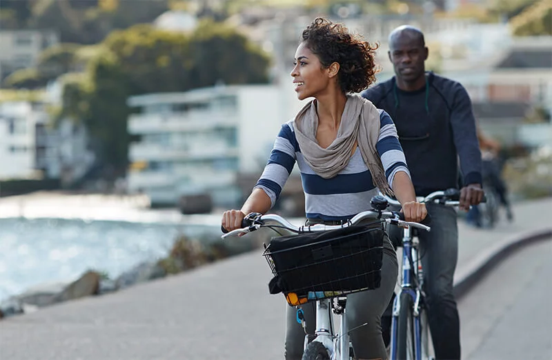 Couple riding on bicylcles